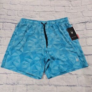 Spyder Swim Trunks Mens XL Aqua Geometric Quick Dry Mesh Lined Board Shorts